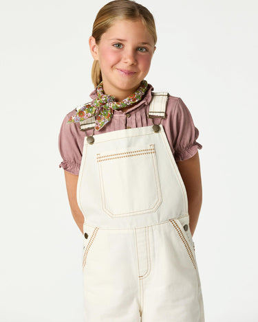 WHITE DUNGAREES EMBROIDERED POCKETS