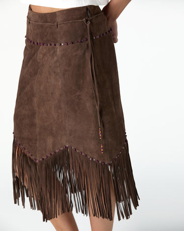 BROWN SUEDE FRINGED SKIRT