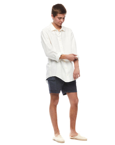 White linen V-neck shirt