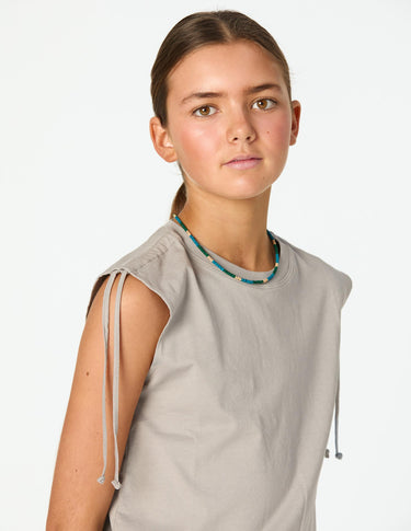 GATHERED SHOULDER T-SHIRT IRON GREY