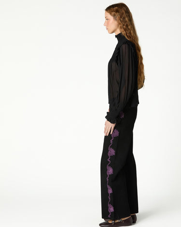BLACK DENIM EMBROIDERED BERRY