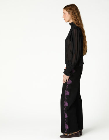 BLACK DENIM EMBROIDERED BERRY