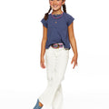 Blue short-sleeved button-up shirt