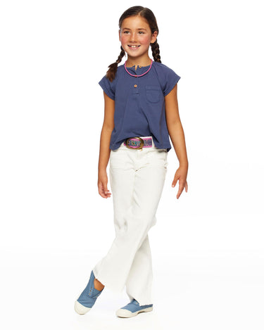 Blue short-sleeved button-up shirt