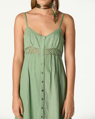 GATHERED STRAPPY DRESS GREEN