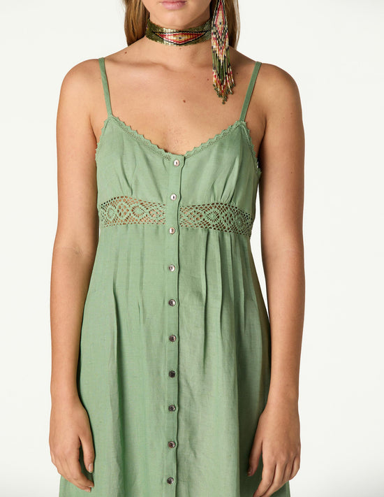 GATHERED STRAPPY DRESS GREEN