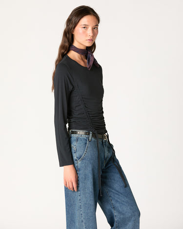SMOCKED STRAPPY RUCHED T-SHIRT