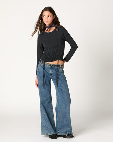 SMOCKED STRAPPY RUCHED T-SHIRT
