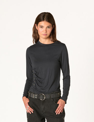 SIDE BUTTON T-SHIRT SMOKE