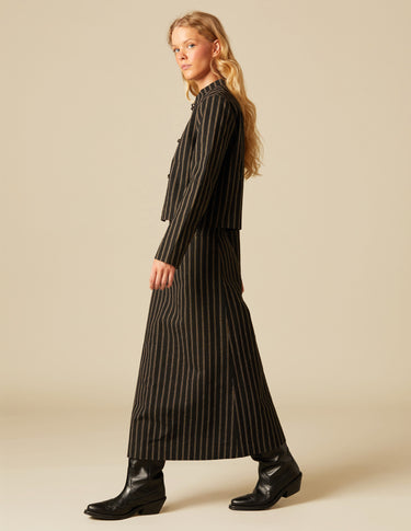BLACK STRIPED MIDI SKIRT