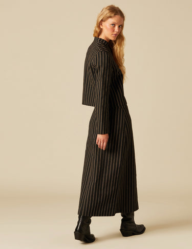 BLACK STRIPED MIDI SKIRT