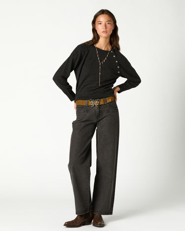 DENIM STUD BELT LOOP ANTHRACITE