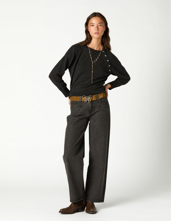 DENIM STUD BELT LOOP ANTHRACITE
