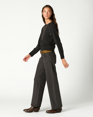 DENIM STUD BELT LOOP ANTHRACITE