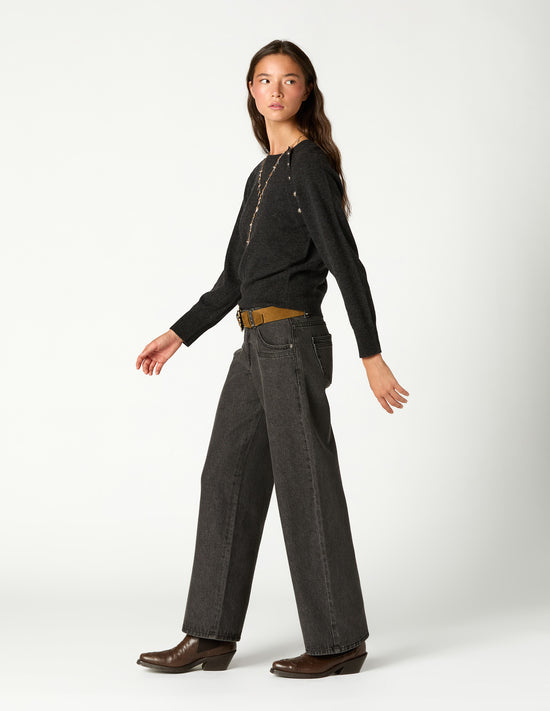 DENIM STUD BELT LOOP ANTHRACITE