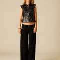 Anthracite Floral Button Studded Trousers