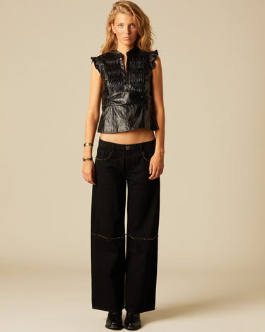 Anthracite Floral Button Studded Trousers