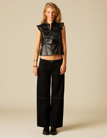 Anthracite Floral Button Studded Trousers