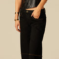 Anthracite Floral Button Studded Trousers