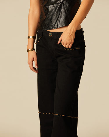 Anthracite Floral Button Studded Trousers