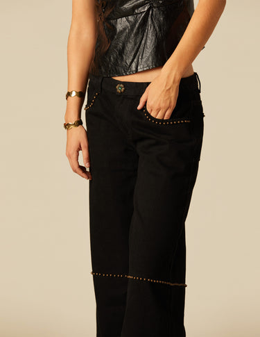 Anthracite Floral Button Studded Trousers