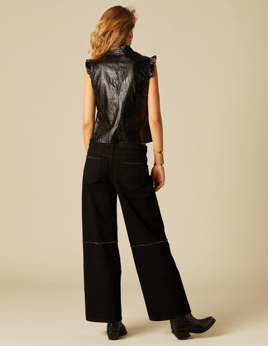 Anthracite Floral Button Studded Trousers