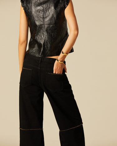 Anthracite Floral Button Studded Trousers