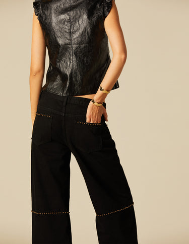 Anthracite Floral Button Studded Trousers