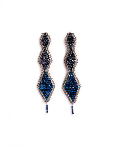 BLUE RHOMBUS BEAD EARRINGS