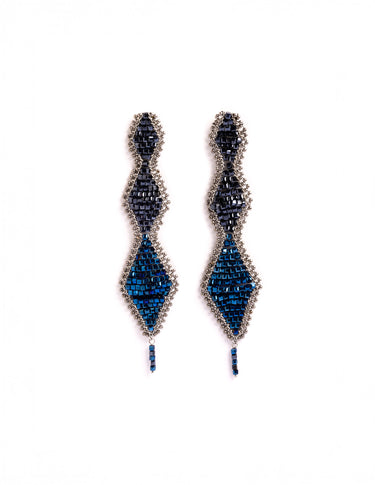BLUE RHOMBUS BEAD EARRINGS