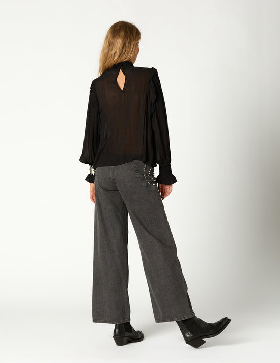 BLACK GATHERED SHIRT