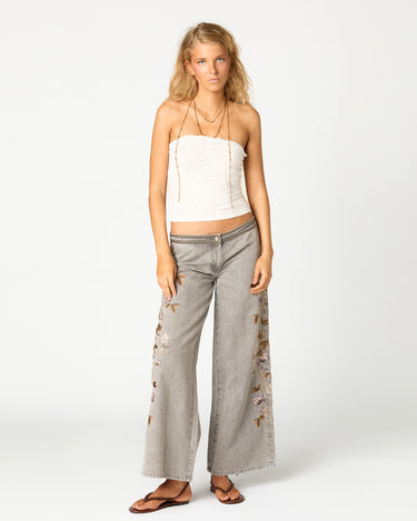 WHITE RUCHED NECKLINE T-SHIRT
