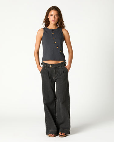 ANTHRACITE DENIM BUCKLE TROUSERS