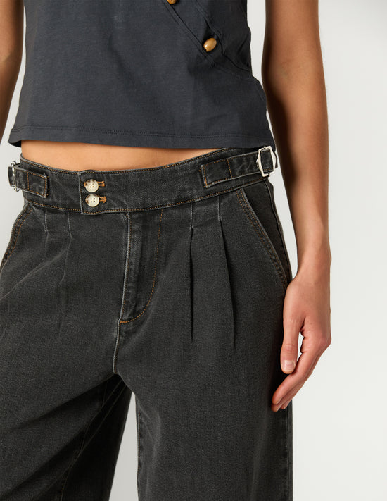 ANTHRACITE DENIM BUCKLE TROUSERS