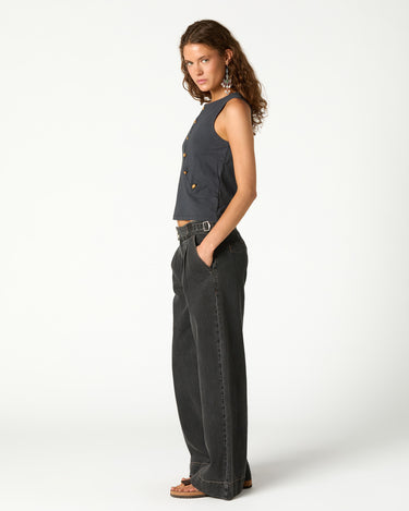 ANTHRACITE DENIM BUCKLE TROUSERS