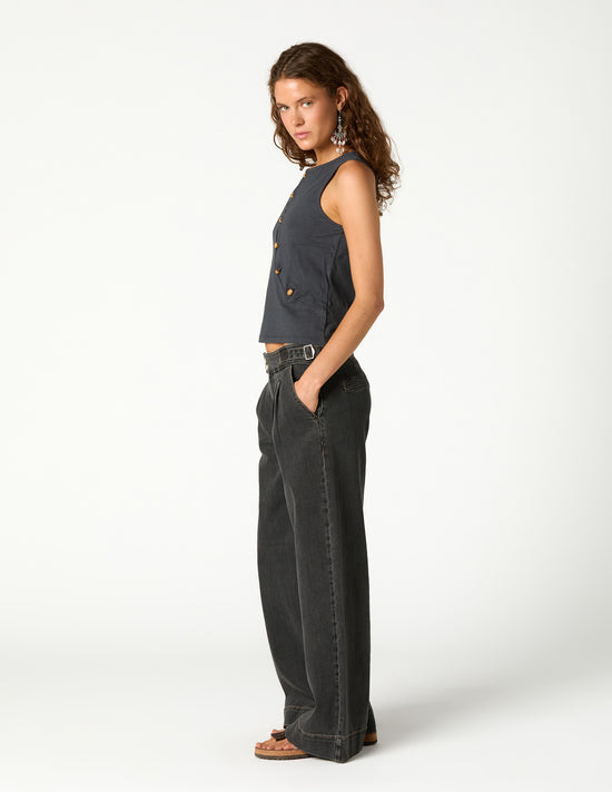 ANTHRACITE DENIM BUCKLE TROUSERS