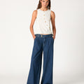 BLUE DENIM BUCKLE TROUSERS