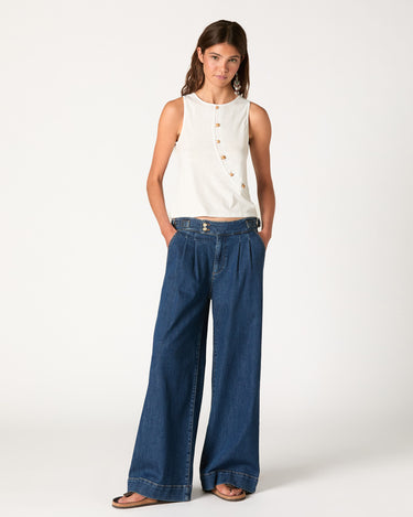 BLUE DENIM BUCKLE TROUSERS