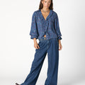 BLUE DENIM BUCKLE TROUSERS