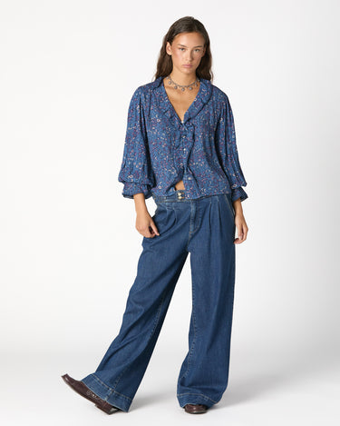 BLUE DENIM BUCKLE TROUSERS