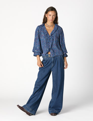 BLUE DENIM BUCKLE TROUSERS