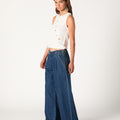 BLUE DENIM BUCKLE TROUSERS