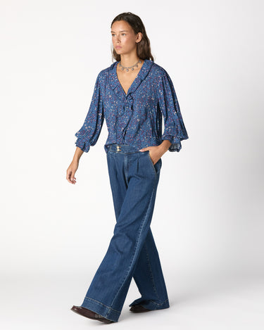 BLUE DENIM BUCKLE TROUSERS