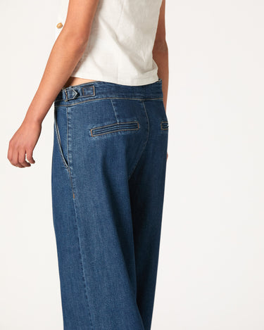BLUE DENIM BUCKLE TROUSERS