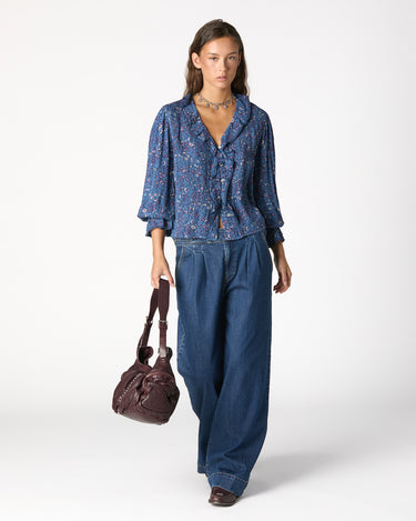 BLUE DENIM BUCKLE TROUSERS