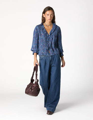 BLUE DENIM BUCKLE TROUSERS