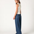 BLUE DENIM BUCKLE TROUSERS
