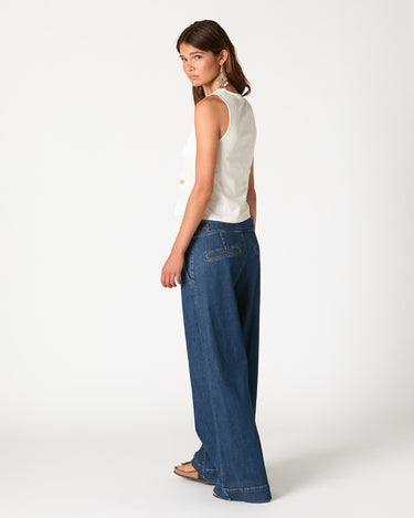 BLUE DENIM BUCKLE TROUSERS
