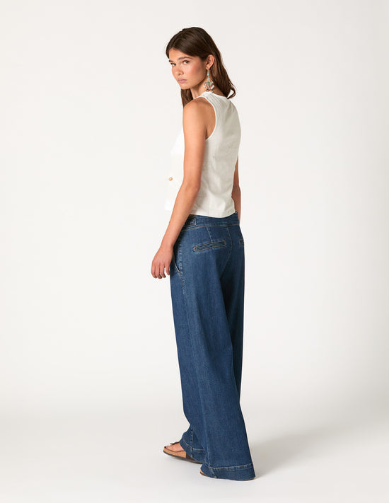 BLUE DENIM BUCKLE TROUSERS
