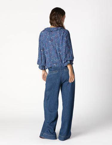 BLUE DENIM BUCKLE TROUSERS